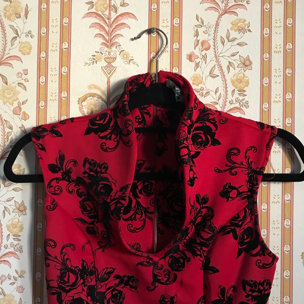 Red dress with gold zipper in back